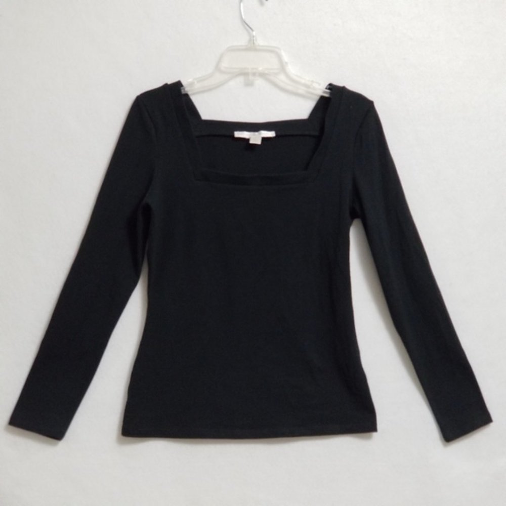 Boston Proper Top Black Long Sleeve Square Neck Size Small